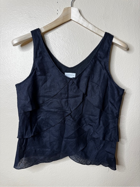Liz Claiborne Tops - Liz Claiborne Shirt Women’s 12 Black Linen Ruffle Sleeveless Tank Coastal Chic
